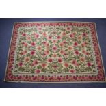Portuguese hand woven wool rug with pink flowers on a yellow ground, 300m x 220cm