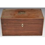 19thC mahogany tea caddy with three lidded interior compartments for tea / mixing bowl, W30 x D15