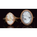 Two 9ct gold rings set with a cameo to each, 4.8g, size M & N