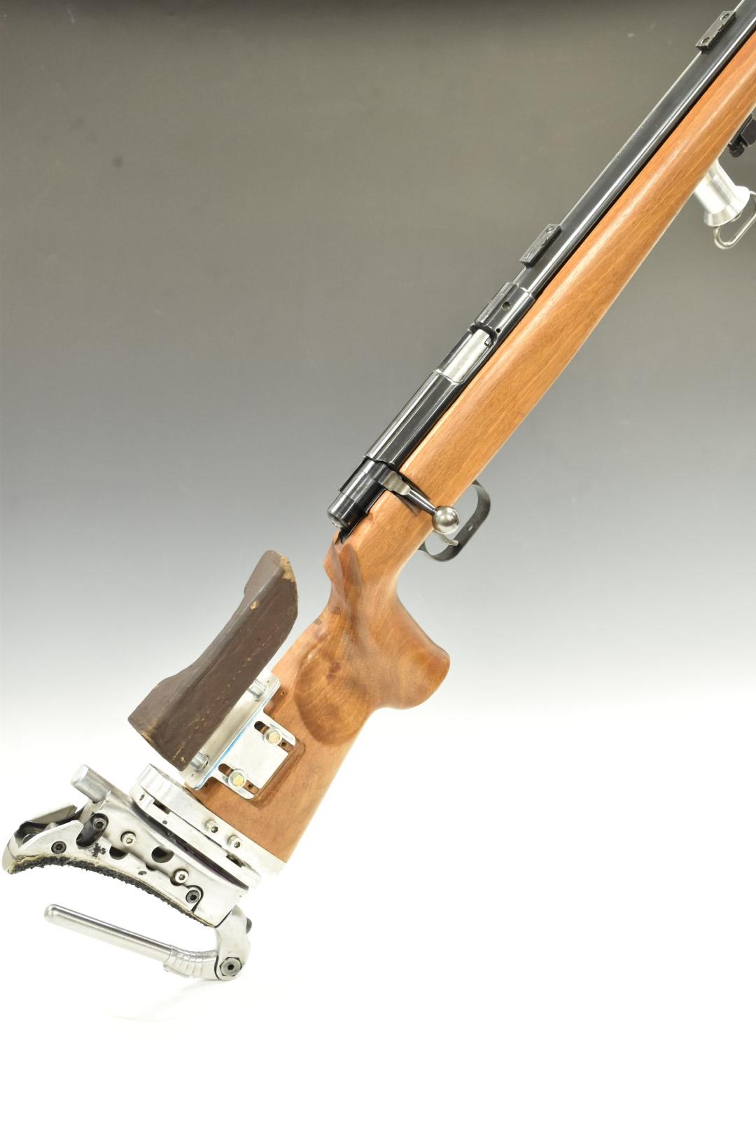 Anschutz model Match 54 .22 bolt-action target or bench rifle with adjustable cheek piece, butt