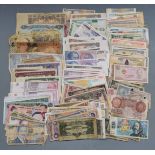 A collection of over 250 used world banknotes