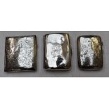 Three hallmarked silver cigarette cases, largest 7.5 x 8cm, 178g