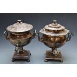 Two 19thC silver plated samovars, each approximately 41cm tall