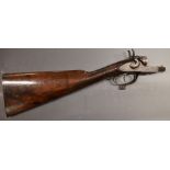 J V  Needham 12 bore side by side hammer action shotgun stock and action with named and engraved