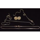 A pair of 9ct gold earrings, a 9ct anklet and a 9ct gold chain, 6.3g