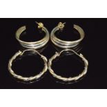 Two pairs of 9ct gold bi-coloured hoop earrings, 14.9g