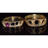 Two 18ct gold ring mounts, 7.6g, sizes N and Q