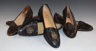 Two pairs of Ralph Lauren ladies shoes and a pair of Italian alligator skin loafers, all size 7
