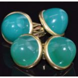 A pair of 15ct gold cufflinks set with chrysoprase cabochons, in original box 'by appointment to His