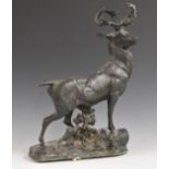 Spelter study of a stag on naturalistic base, H40cm