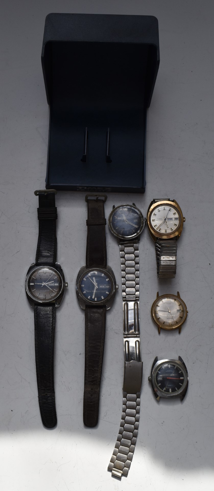 Six Timex gentleman's wristwatches comprising electric, quartz and mechanical examples, all with