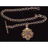 Edwardian 9ct gold Albert/ watch chain and 9ct gold fob, 36.9g, 70cm long