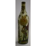 Victorian decoupage glass bottle, 29cm tall.