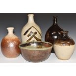 Five pieces of studio pottery including three signed examples by Averil Cave, Christchurch, New