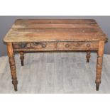 A 19thC ash two drawer farmhouse table, W125 x D90 x H72cm