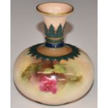 James Hadley for Royal Worcester squat vase decorated with flowers, H10.5cm