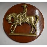 Mounted brass figure of the Duke of Wellington, diameter 42cm, vendor's handwritten notes attached