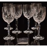 A set of six Waterford Crystal Lismore Pattern wine glasses, 19cm tall.