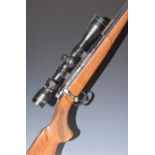 BRNO Model 2-E-H .22 bolt-action rifle with chequered semi-pistol grip, canvas and leather sling,