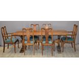 Oak refectory table and six chairs (2+4), W218 x D80 x H77cm