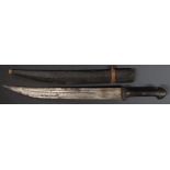 Middle East / Islamic style dagger with crude etching to 34cm double fullered blade and leather