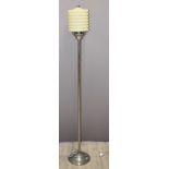 Siemens Art Deco or later standard lamp with ribbed glass shade and chrome fittings, 170cm tall.