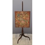 19thC mahogany embroidered pole screen, W46, H135cm