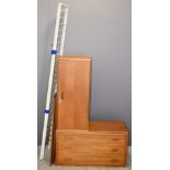 Retro / mid century Ladderax components, to include three drawer unit, drop front / bureau unit, two