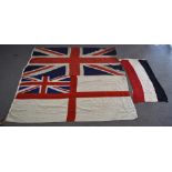 White linen Ensign flag together with a linen Union flag, both 130 x 250cm and a German flag with