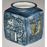 Troika cube vase with 'Troika Cornwall' and TW monogram to base, H9cm