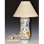 Poole Pottery lamp with floral decoration, H45cm