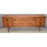 Retro / mid century modern teak sideboard, the central sliding doors flanked either side by two