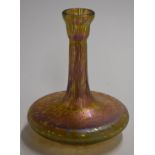 Loetz Papillion iridescent glass vase, c1900-1910, the squat base leading to a tapered neck and