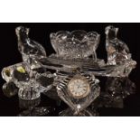 Eight pieces of Waterford Crystal comprising a pair of cats, gavel, clock, bowl, rose, a butterfly