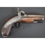 Percussion hammer action overcoat pistol with engraved lock marked Holland, engraved hammer,