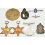 Medals and badges including an Economy WW2 badge for Royal Corps of Signals, silver and enamel Royal