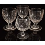 Four clear cut glass drinking glasses including a pair of rummers, a William Yeoman ale glass raised