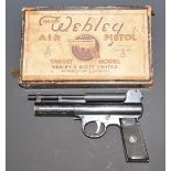 Webley Mark II .177 air pistol with monogrammed and chequered grips, in original box with