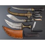 Six various knives / daggers including two oriental examples, kukri and a clasp knife, longest blade