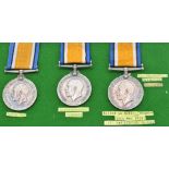 British Army WW1 medals comprising three War Medals named to 13782 Pte R Bullock, Gloucestershire