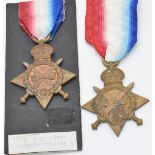 British Army WW1 medals comprising two 1914/1915 Stars named to 2929 Pte E J Eves and 1749 Pte F H