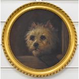 Oil on board of a terrier, diameter 25cm