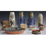 Ceramics including a pair of lustre twin-handled vases, Chinese vase, Royal Doulton, Cunard White