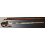 British 1827 pattern Rifle Officer's sword with strung bugle to guard, with 83cm etched blade, sword