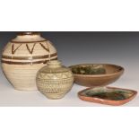 Studio pottery including a large vase with impressed AB monogram, bowl with incised CP to base and