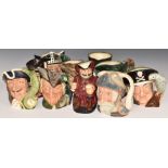 Ten large Royal Doulton character jugs including The Viking, Pied Piper and Mad Hatter