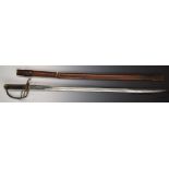 British officer's sword with GVR cypher to 89cm blade, with leather scabbard by Hawkes and Co,