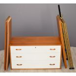 Retro / mid century Ladderax components, to include three drawer unit, six shelves and three