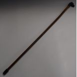 Victorian walking stick with bronze dog head finial with pearl eyes, 7cm