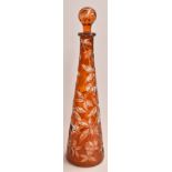 Stevens and Williams early 20thC copper orange overlay intaglio cut decanter, attributed to Joshua